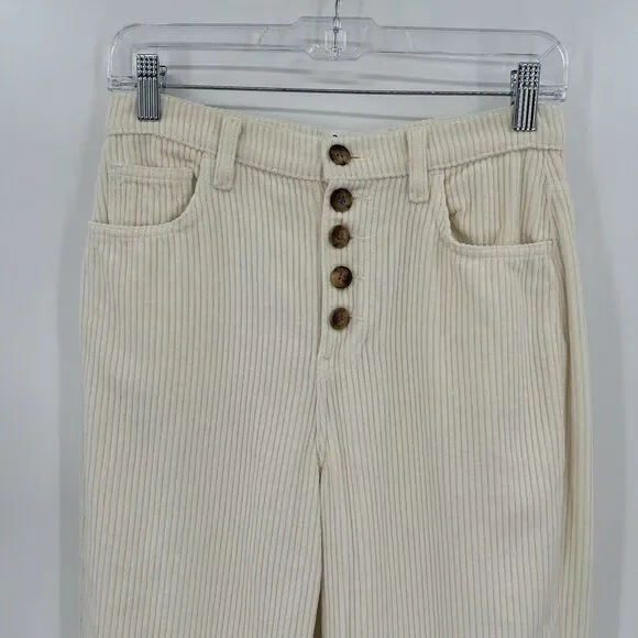 REFORMATION Ivory Ribbed Corduroy Wide Leg High Rise Button Fly Austin Pants 25 - Picture 4 of 9